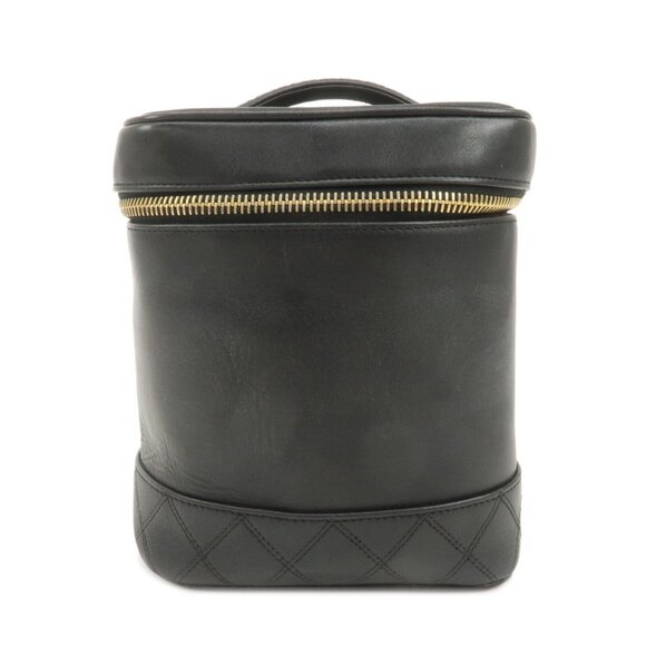 Authentic CHANEL Bicolore Leather Vanity Bag Hand Bag Black - Picture 1 of 16